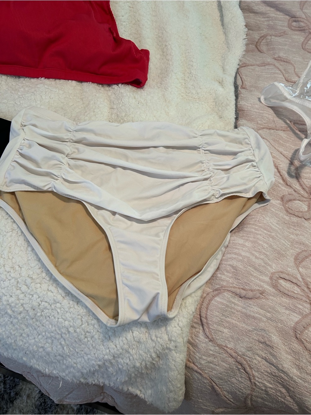 Swimsuits For All White Bikini Bottoms with Beige Lining